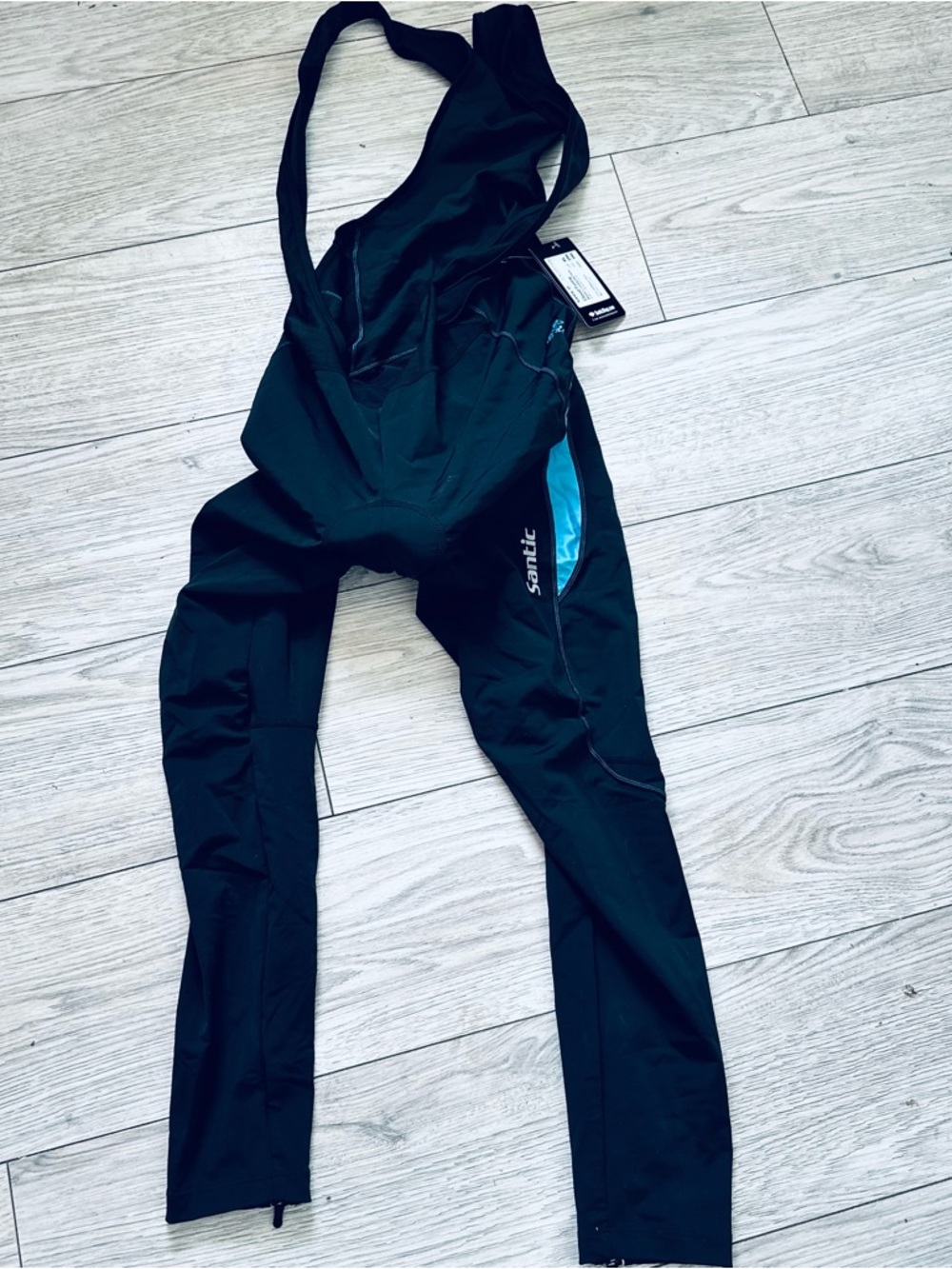 Santic Black Cycling Bib Tights with Blue Accent size XL new